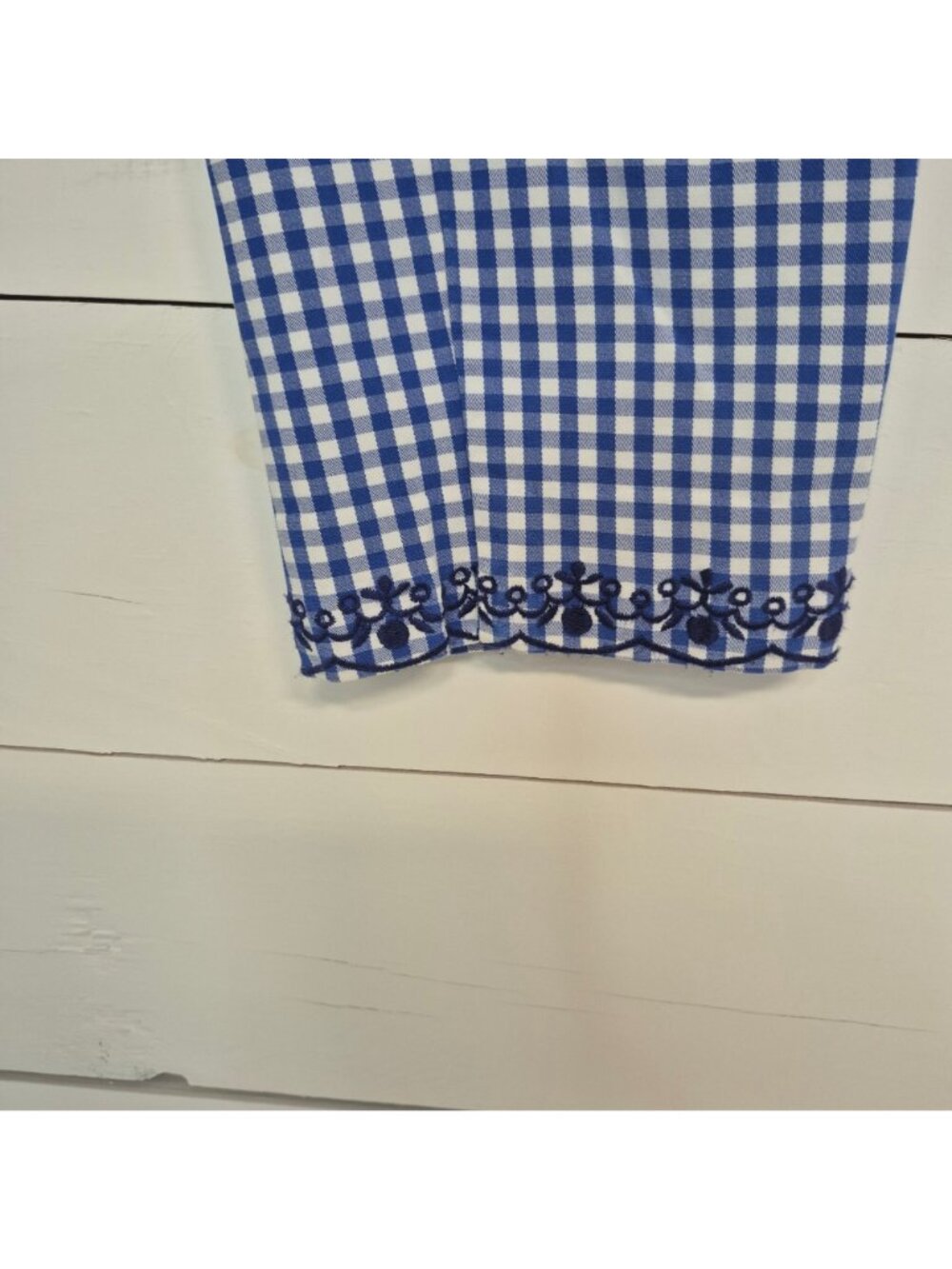 Talbots Womens Blue & White Gingham Check Ankle Pants With Embroidered Hem Size - Picture 2 of 8